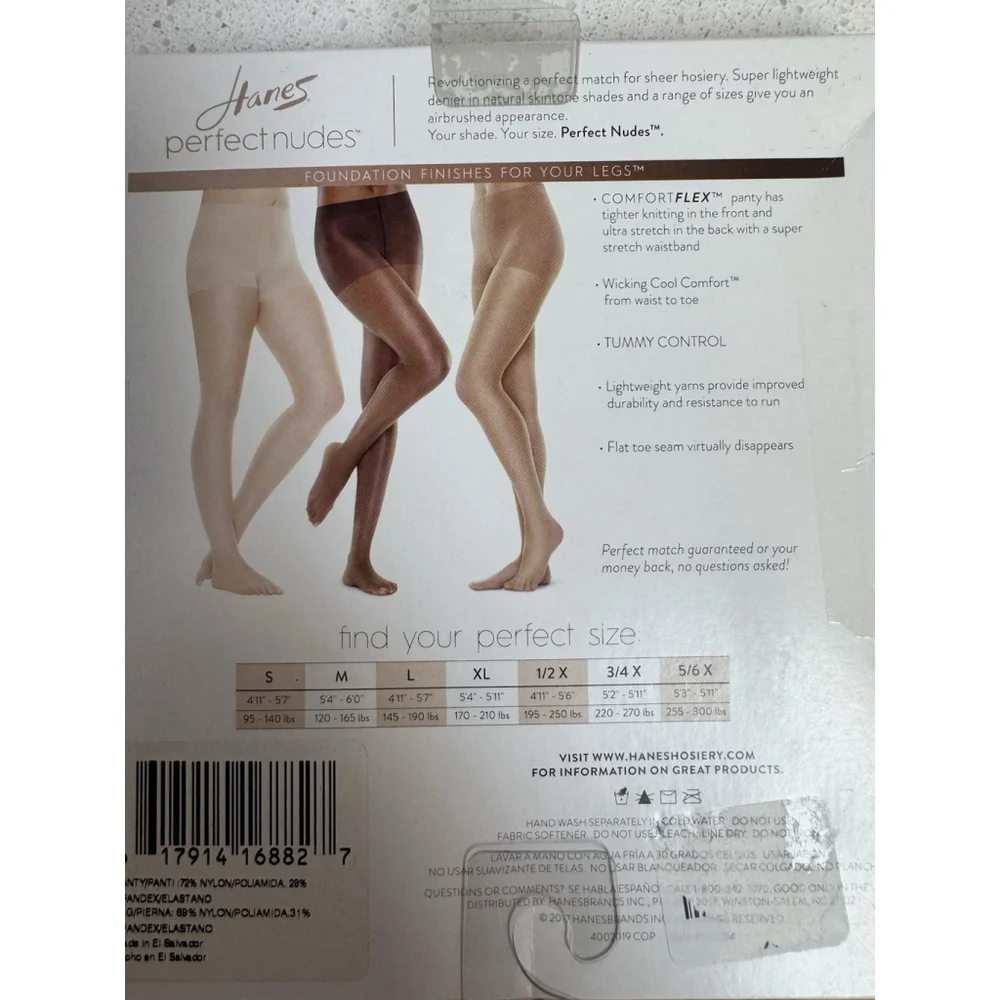 Hanes Perfect Nudes Pantyhose Tummy Control Comfort Black 2 Pack Size L